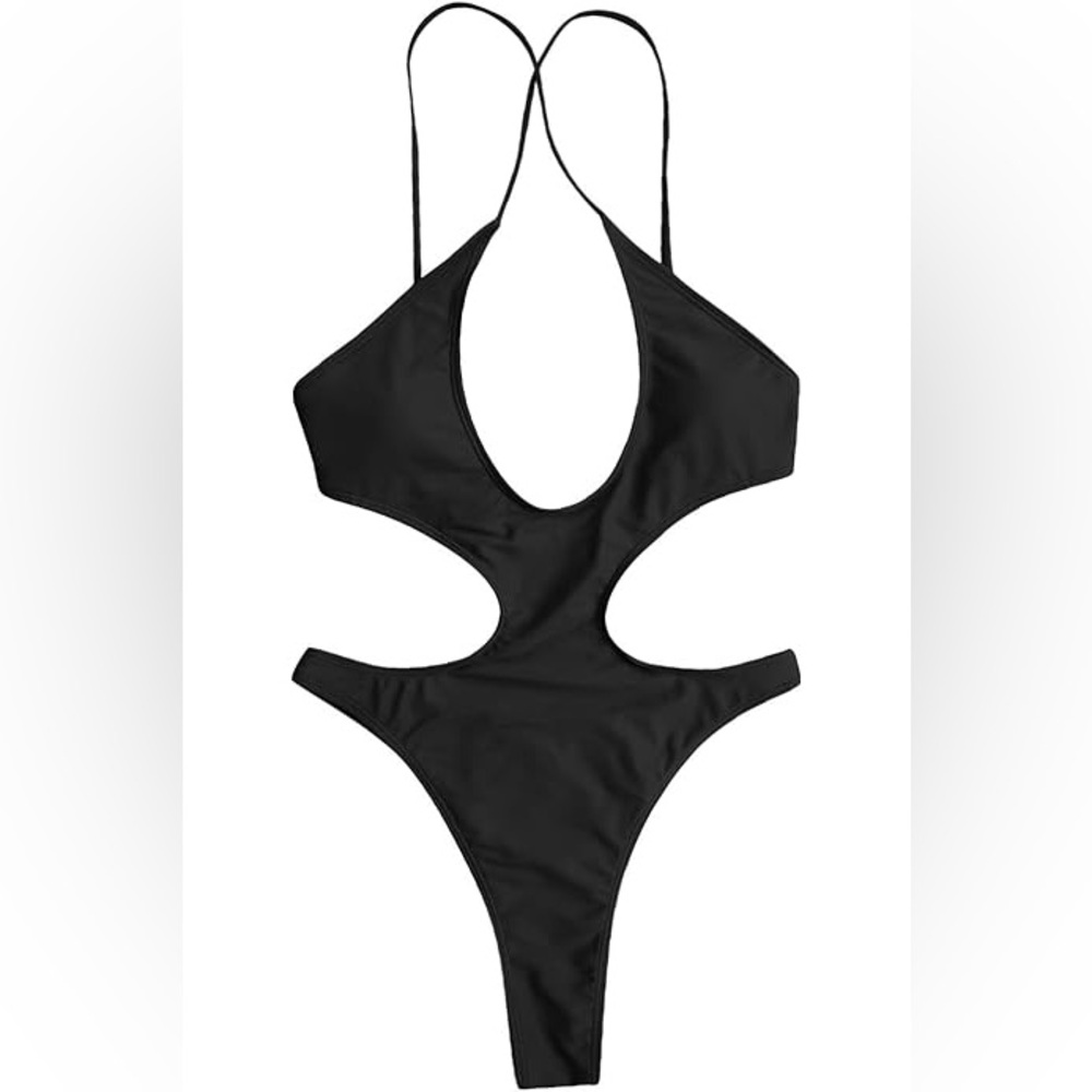 Women’s Black Cut-Out One Piece Bathing Suit
